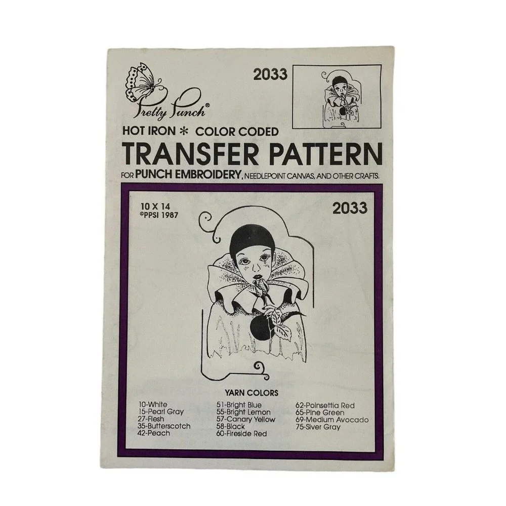 Pretty Punch Hot Iron Transfer Pattern‎ For Punch Embroidery Harlequin Clown Lot